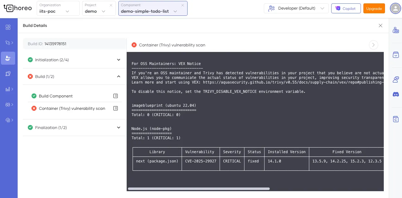 Fig. 20: CI Failed — Critical CVE