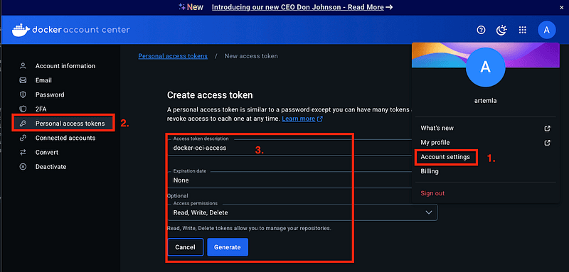 Fig. 5: Docker GUI: Create PAT