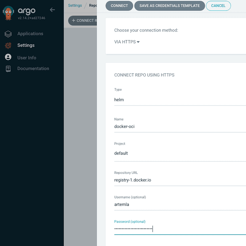 Fig. 1: Argo CD GUI: + CONNECT REPO
