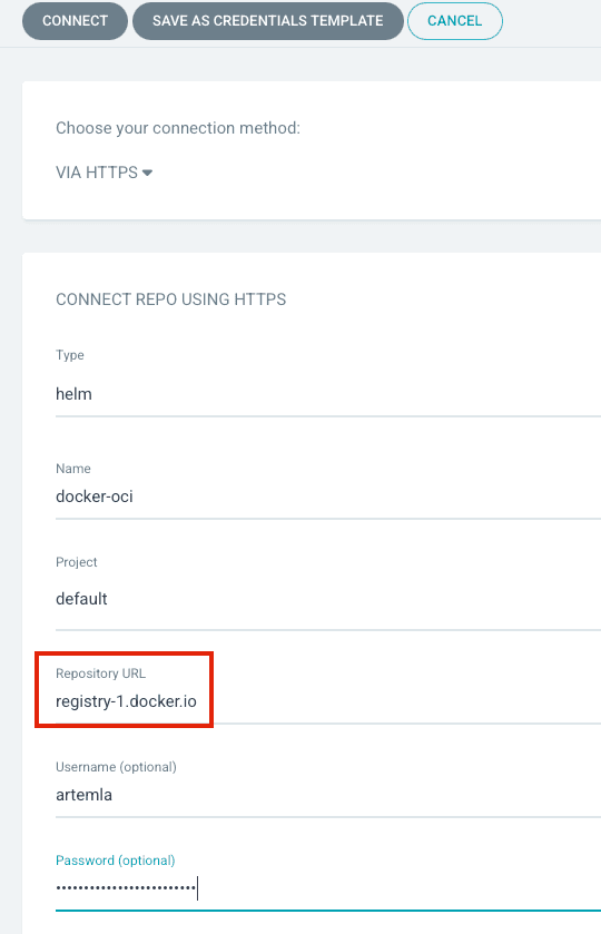 Fig. 7: Adding a Docker Private OCI Helm Repository to Argo CD