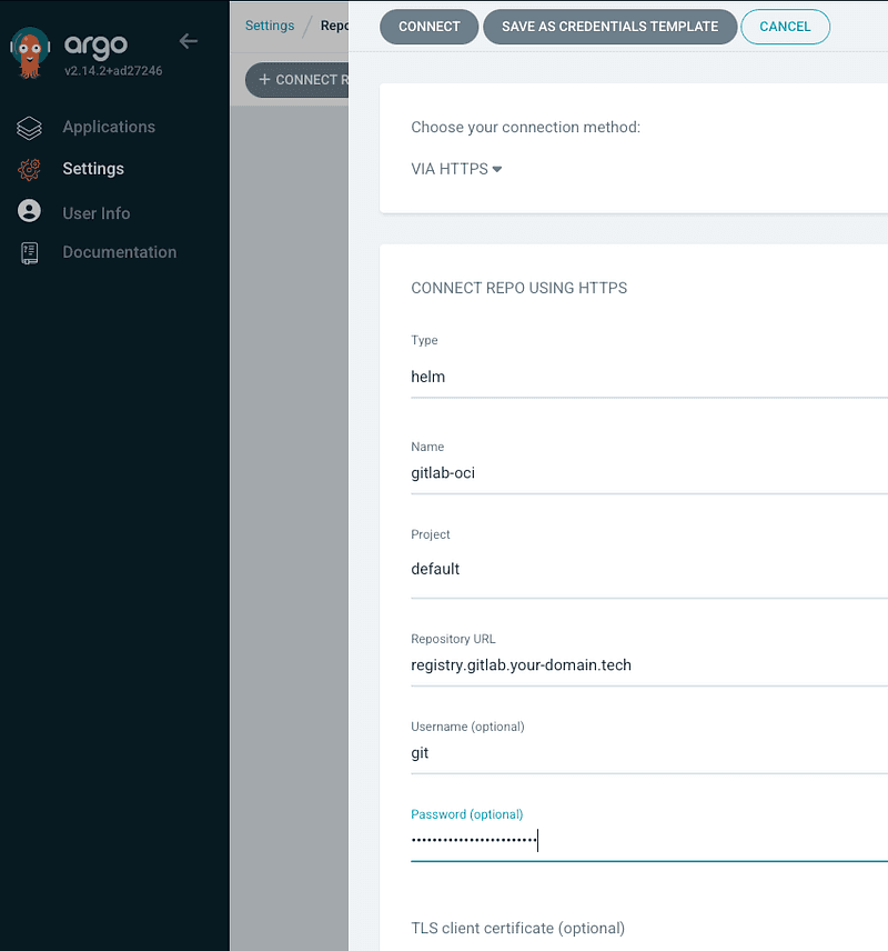 Fig. 14: Adding a GitLab Private OCI Helm Repository to Argo CD