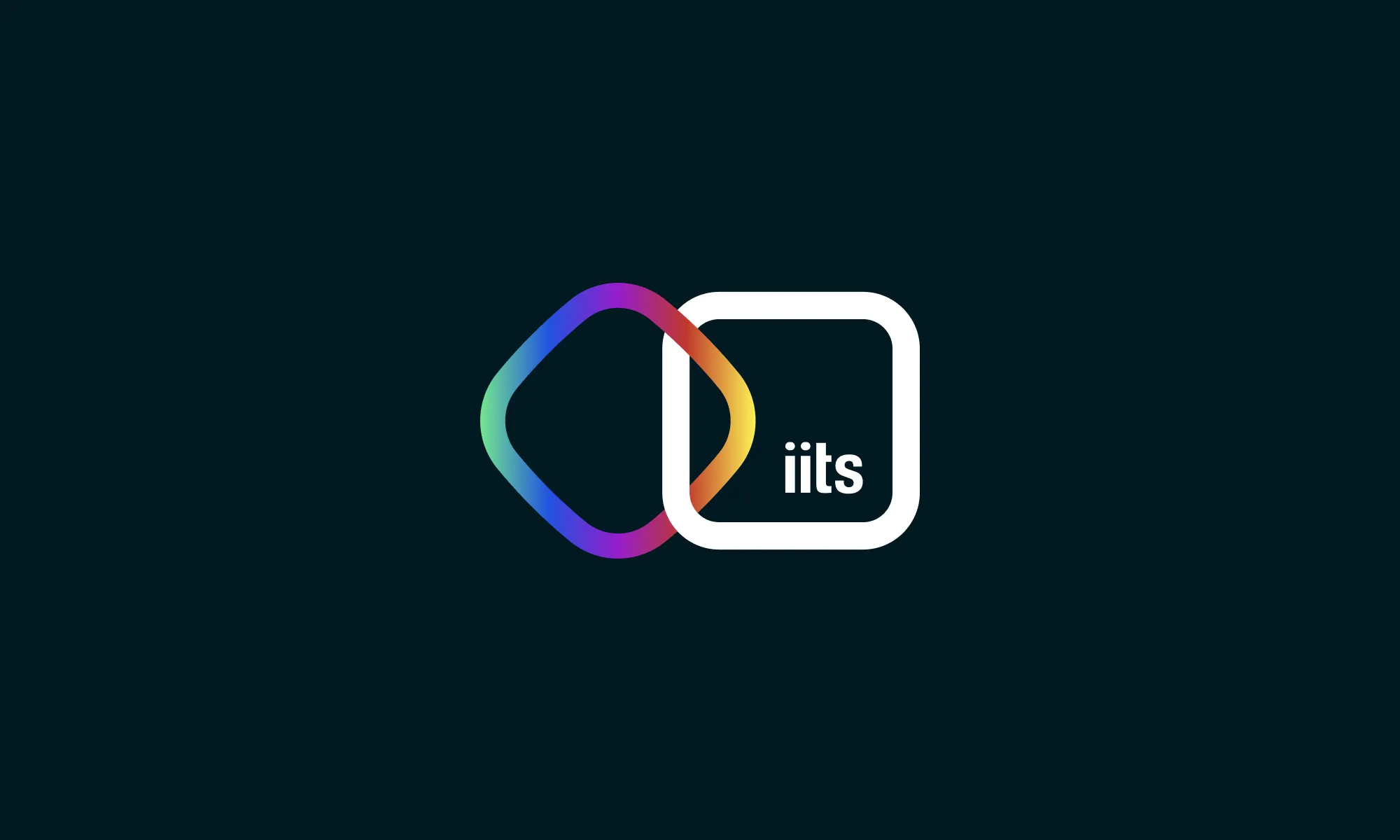 iits-consulting logo on a dark background, featuring a multicolour gradient rounded diamond shape logo (8reasons) overlapping a white-outlined rounded square containing the text "iits"