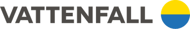 Vattenfall logo with the name in dark grey bold letters and a circle split into yellow upper half and blue lower half on the right