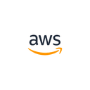 AWS (Amazon Web Services) logo featuring dark text "aws" above an orange arrow curved like a smile, on a white backround.