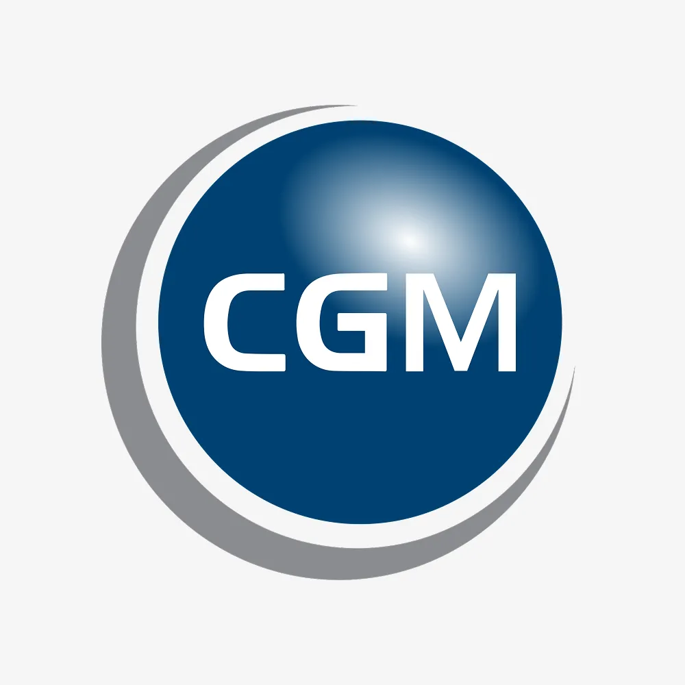 CompuGroup Medical logo featuring a dark blue sphere with "CGM" in white letters and the text "CompuGroup Medical" to its right.