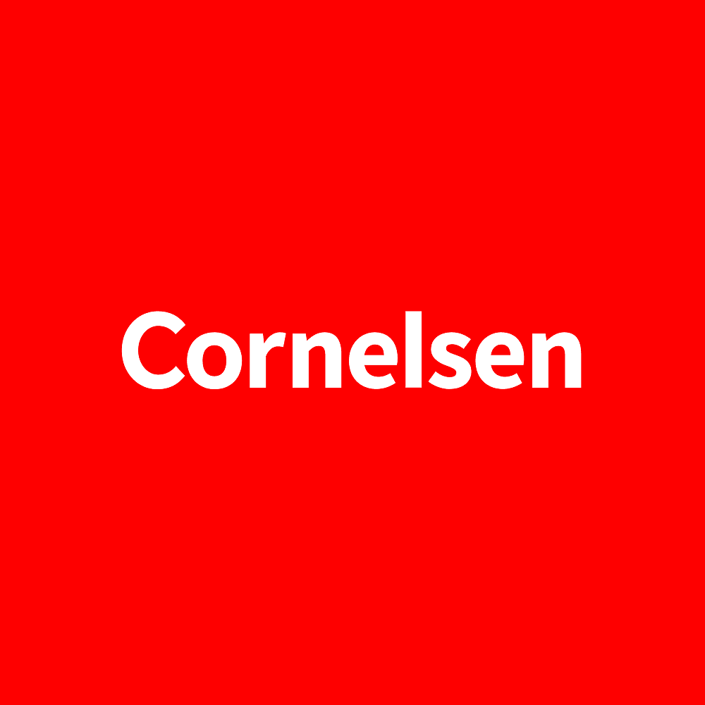 Cornelsen logo: white wordmark "Cornelsen" on a red background
