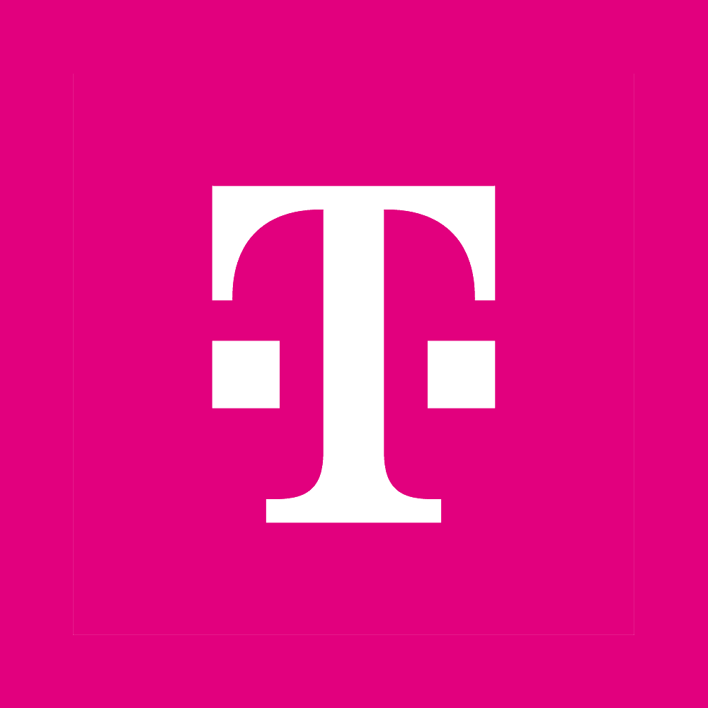 Deutsche Telekom logo — white stylized letter T with square cutouts on a magenta background