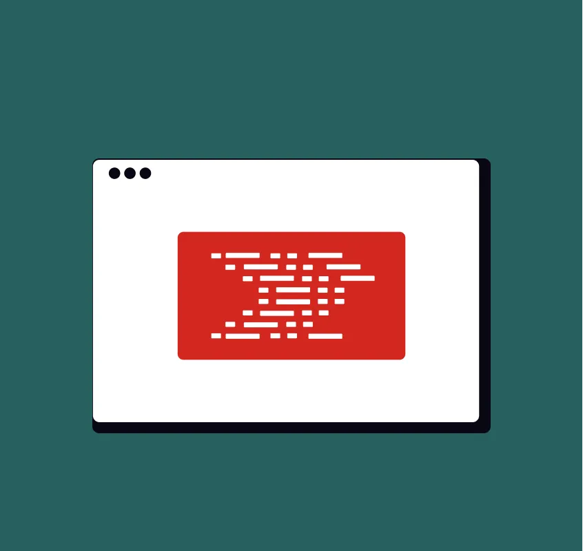 Stylised browser window illustration displaying the IBM logo on a red background panel.