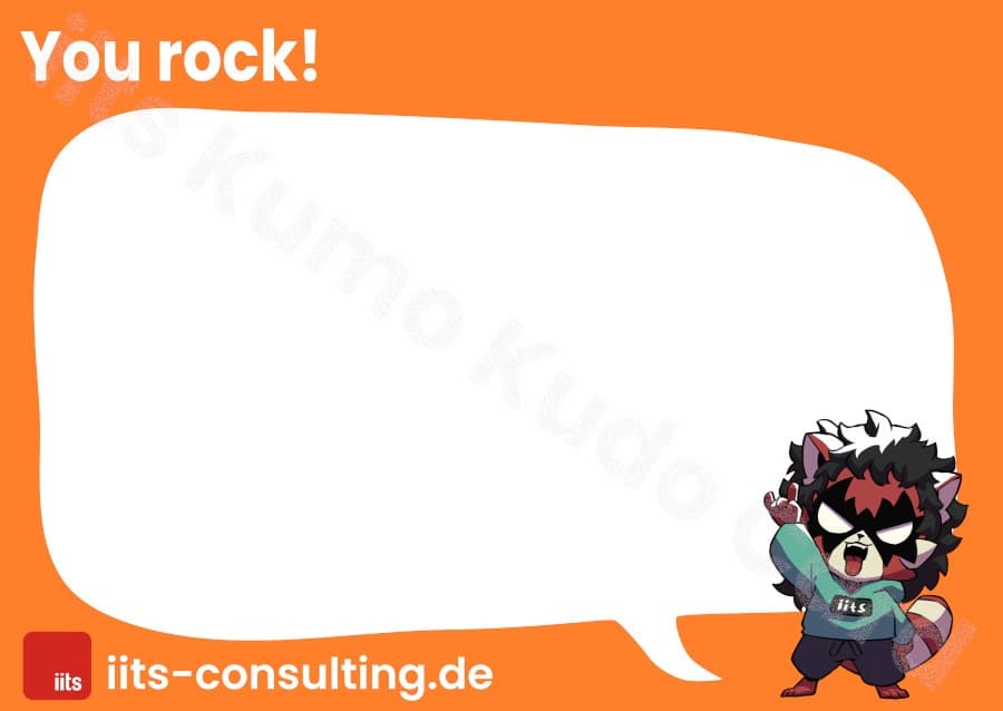 Kumo Kudo card – with "You rock!" title, orange background and male Kumo in Alice Cooper style, raising his right arm in a rock gesture.