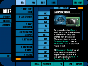 LCARS interface for a rulebook of a boardgame in landscape for small tablets