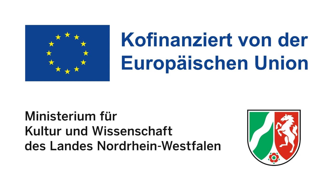 Förderlogos: EU-Emblem „Kofinanziert von der Europäischen Union“ und Logo des Ministeriums für Kultur und Wissenschaft des Landes Nordrhein-Westfalen