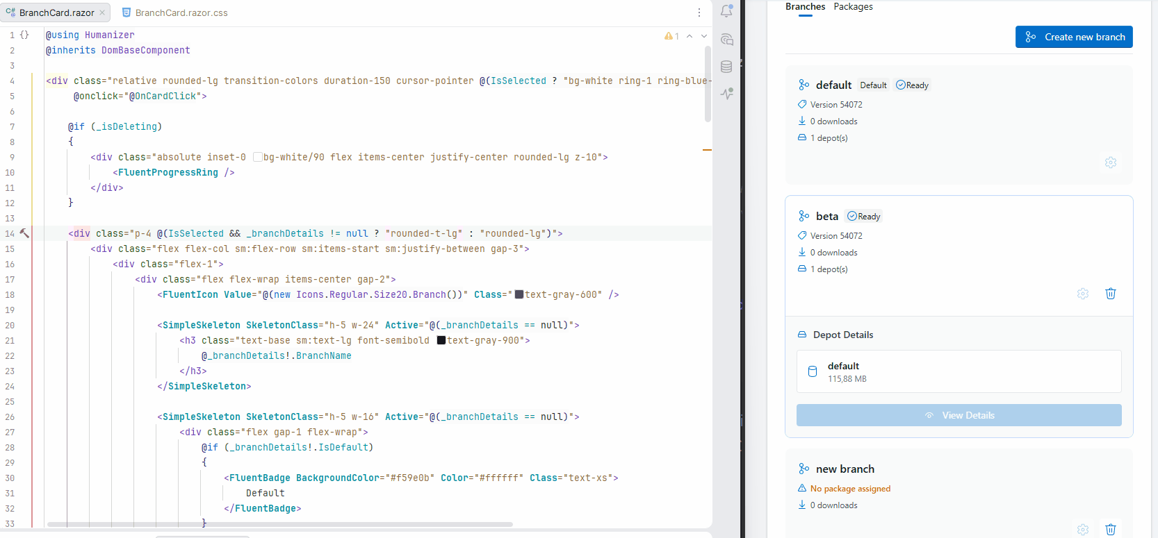 New rule in the scoped BranchCard.razor.css, selection and expanded cards stay intact