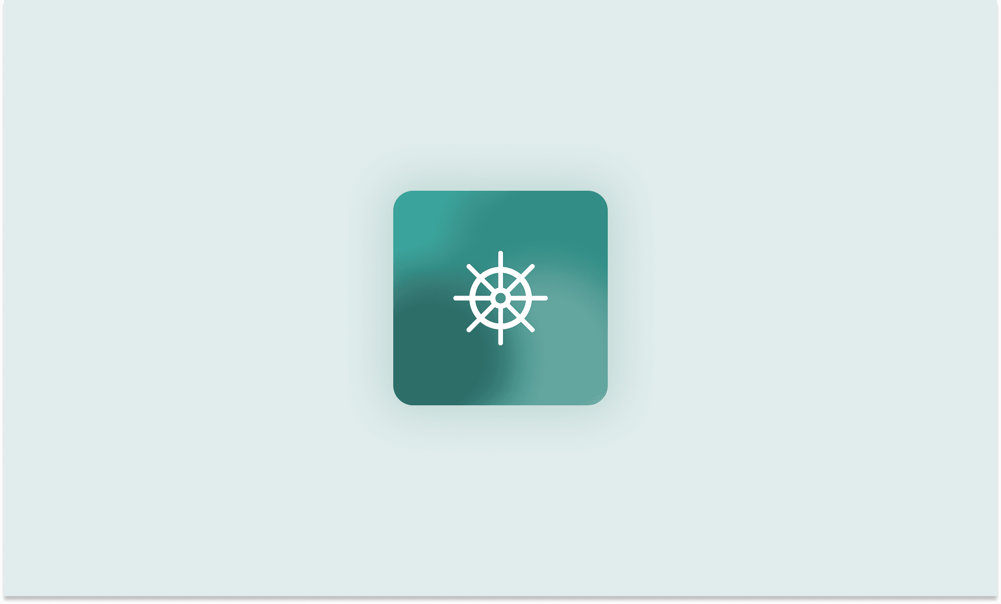 The Homeport logo: a white ship's wheel icon centered on a teal gradient square with rounded corners, on a pale mint background.